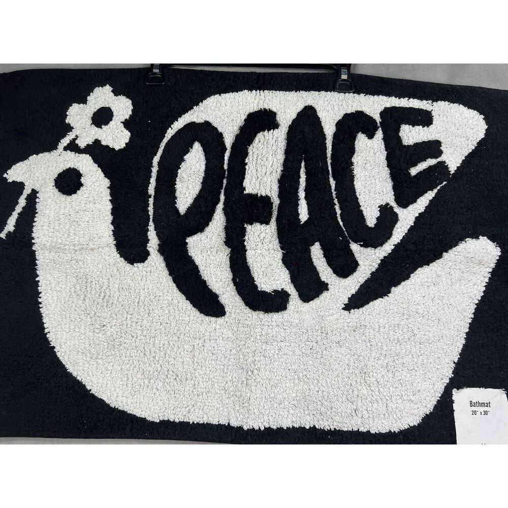 Urban Outfitters Peach Bird Cotton Bath Mat Washable Black White Rug - Picture 2 of 5